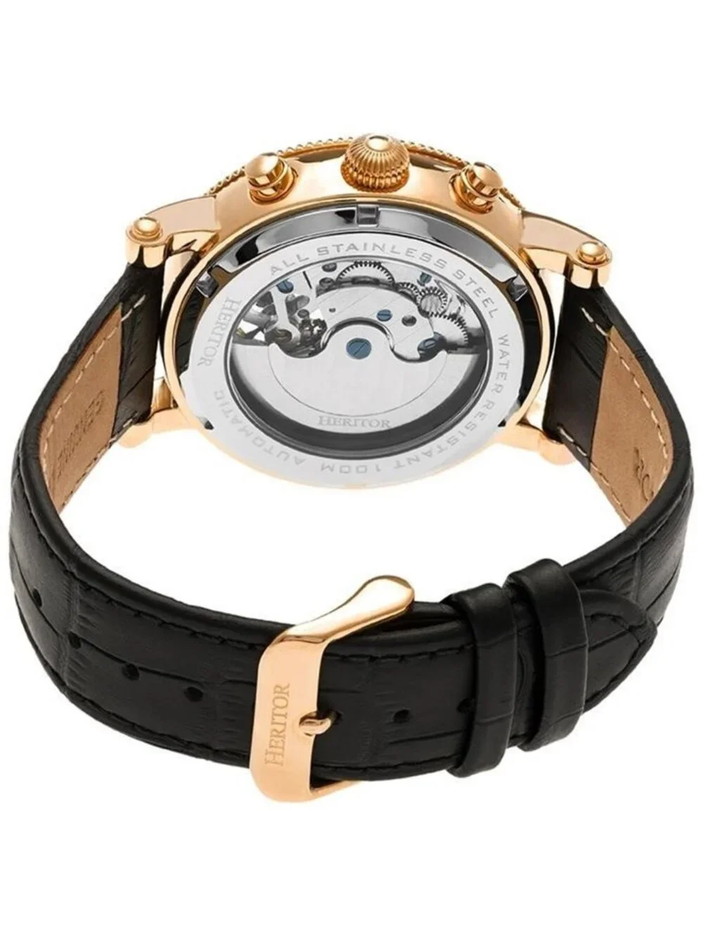 NWT Heritor Winston Automatic Black Dial Black Leather Men's Watch